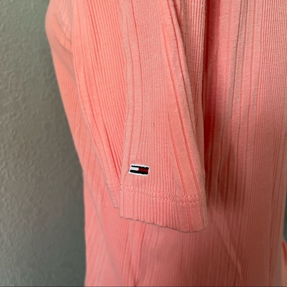 TOMMY JEANS sz M Peach Orange Henley Crop Top Short Sleeve - Picture 4 of 9